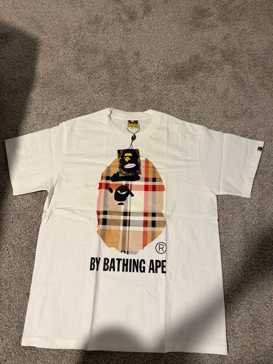 Bape Other - Bape White Tee with Beige Plaid Ape Head